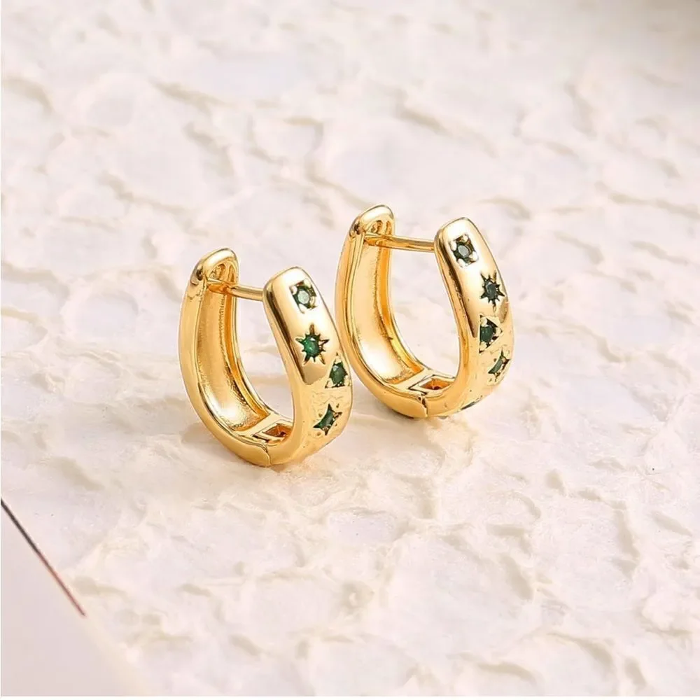 Chunky cubic zirconia hoop huggie earrings